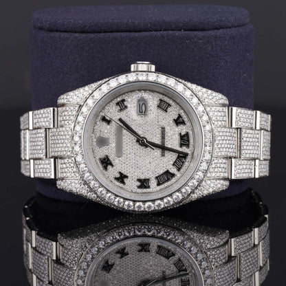 Full Iced Out Diamond Automatic Moissanite Oyster Roman Dial Watch