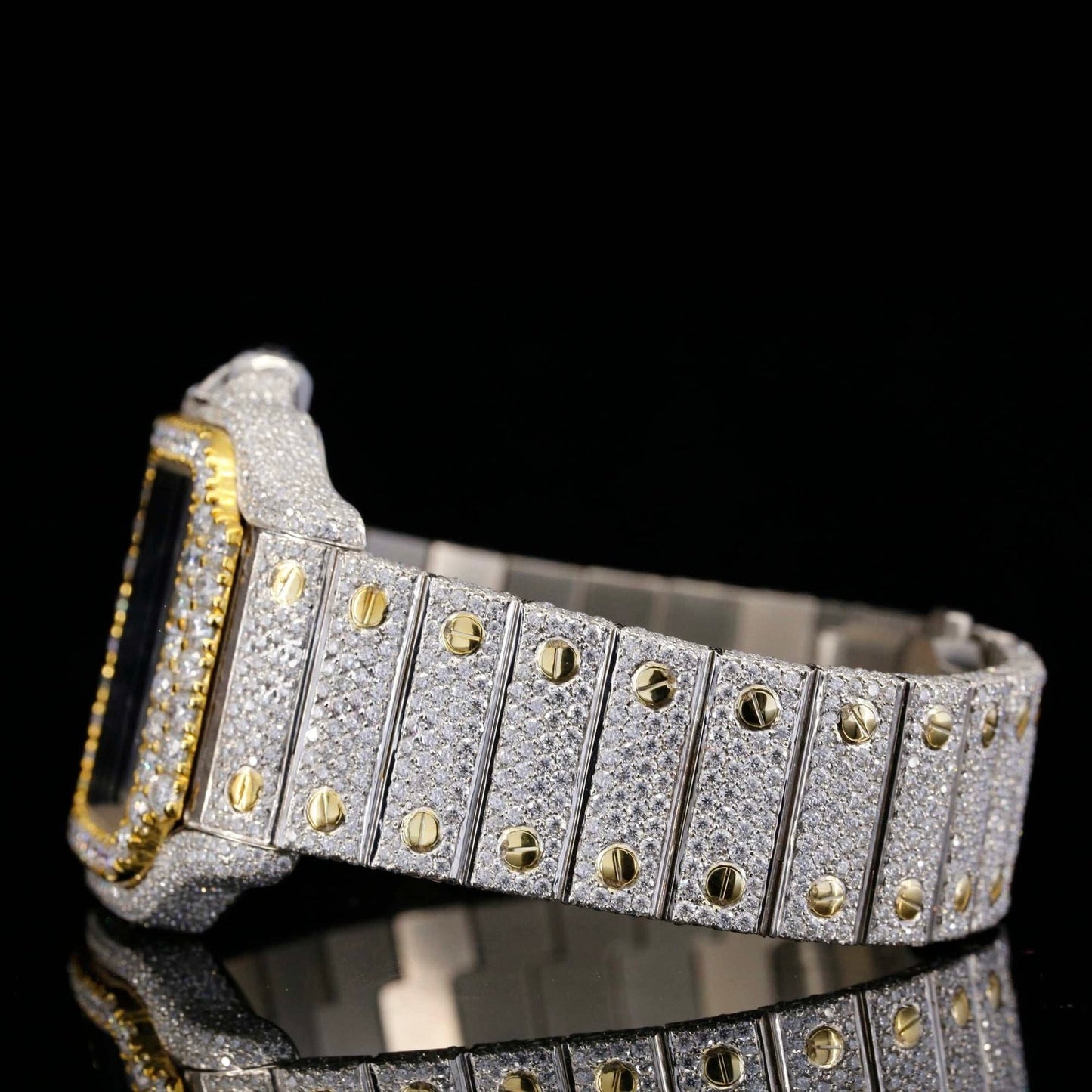 Two Tone Roman Numerals Blue Dial Moissanite Diamond Watch