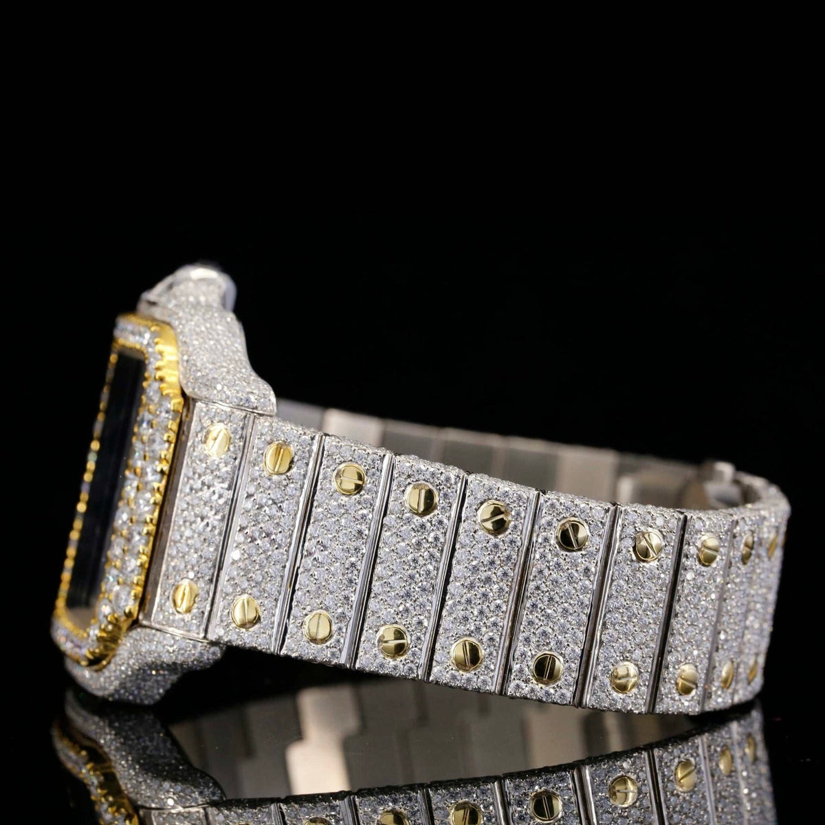 Two Tone Roman Numerals Blue Dial Moissanite Diamond Watch