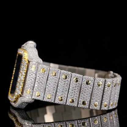 Two Tone Roman Numerals Blue Dial Moissanite Diamond Watch