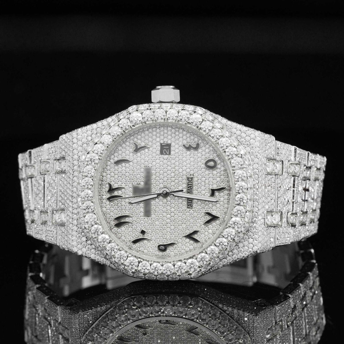Iced Out Luxury Moissanite Watch Arabic Numericals Automatic Movement for Men