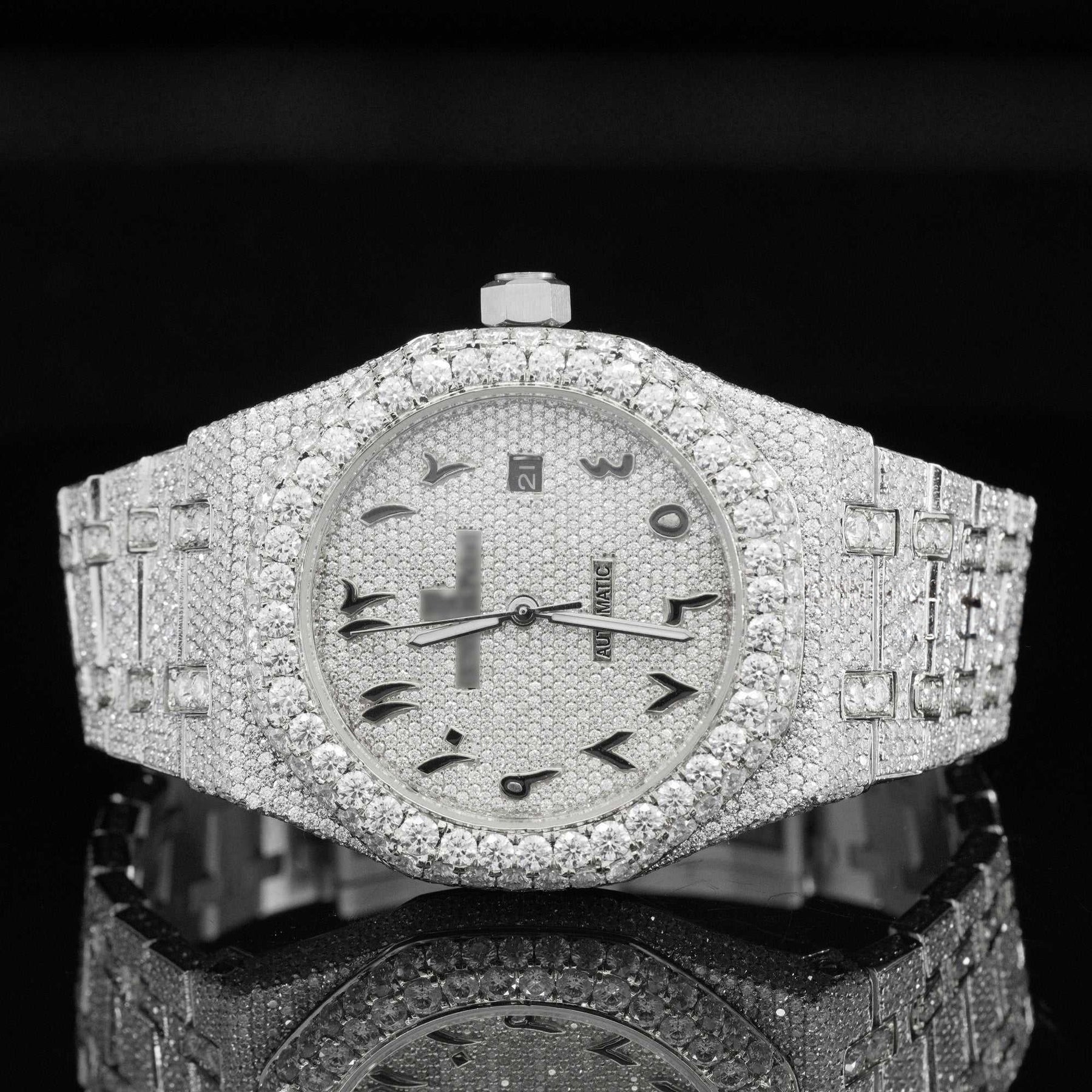 Iced Out Luxury Moissanite Watch Arabic Numericals Automatic Movement for Men