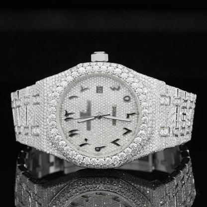 Iced Out Luxury Moissanite Watch Arabic Numericals Automatic Movement for Men