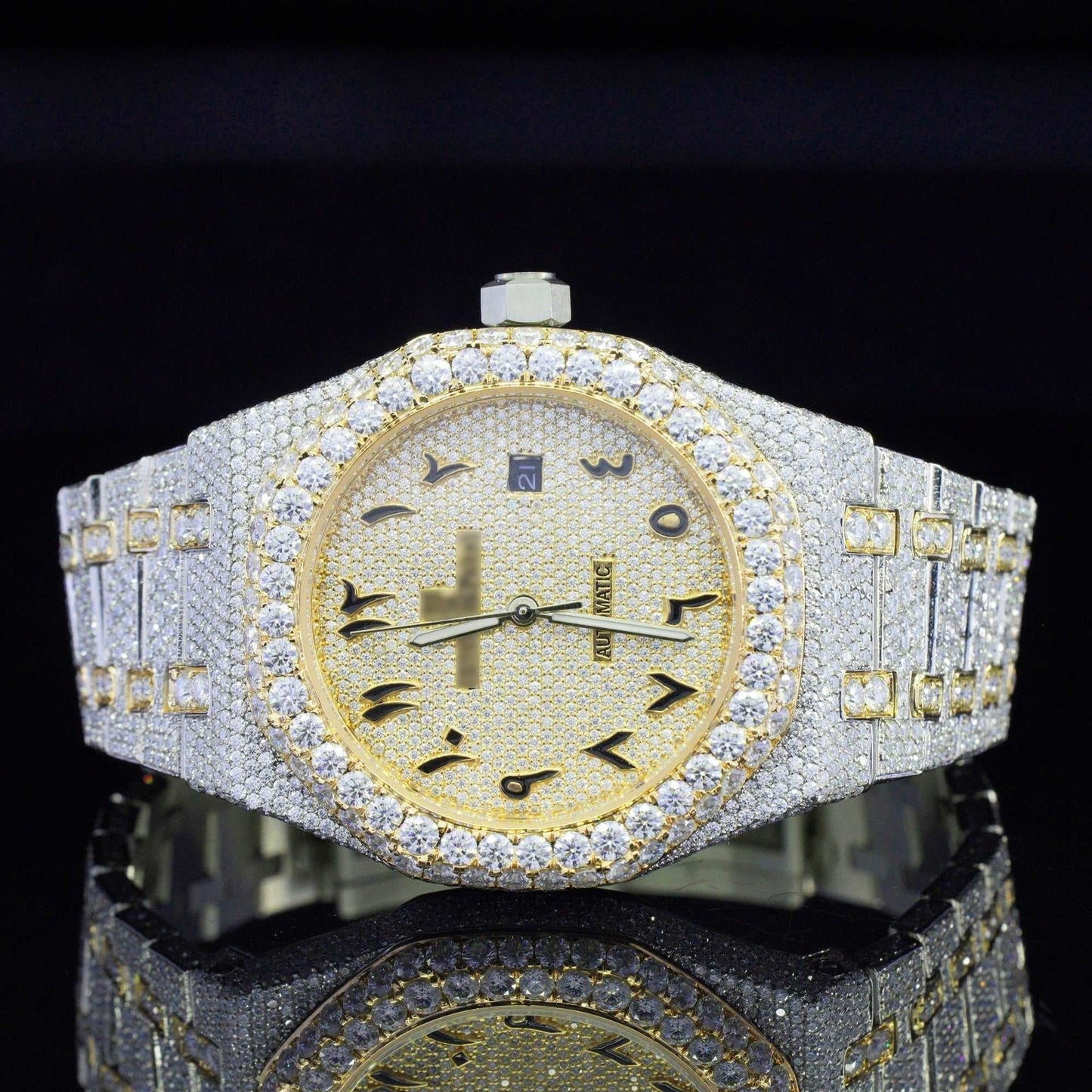 Iced Out Luxury Moissanite Watch Arabic Numericals Automatic Movement for Men