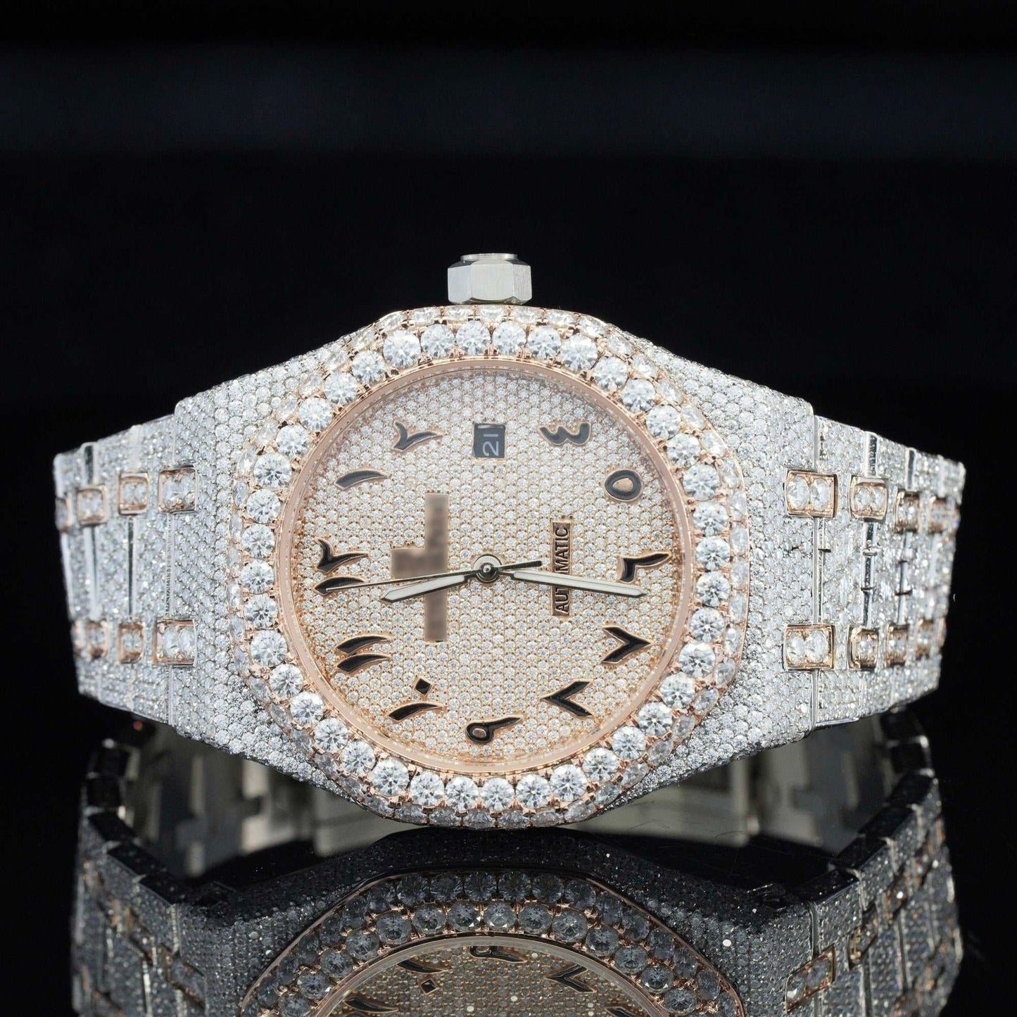 Iced Out Luxury Moissanite Watch Arabic Numericals Automatic Movement for Men