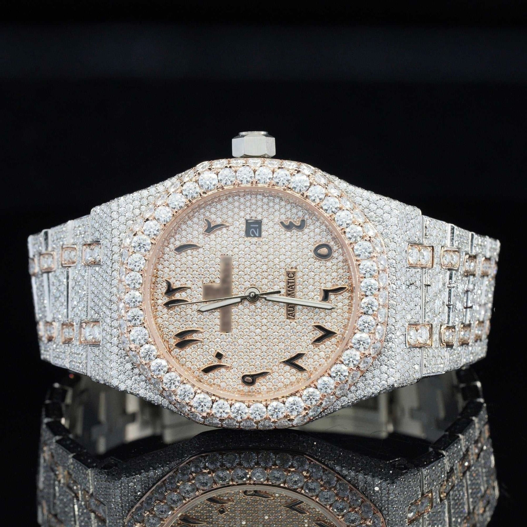 Iced Out Luxury Moissanite Watch Arabic Numericals Automatic Movement for Men