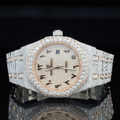 Iced Out Luxury Moissanite Watch Arabic Numericals Automatic Movement for Men