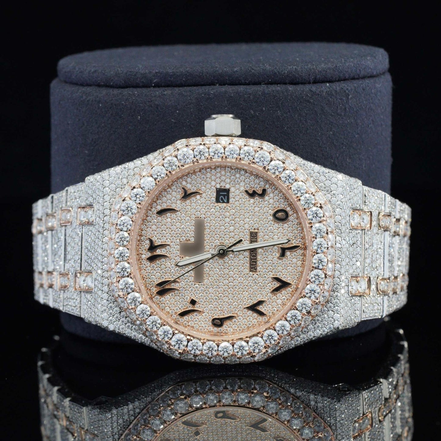 Iced Out Luxury Moissanite Watch Arabic Numericals Automatic Movement for Men