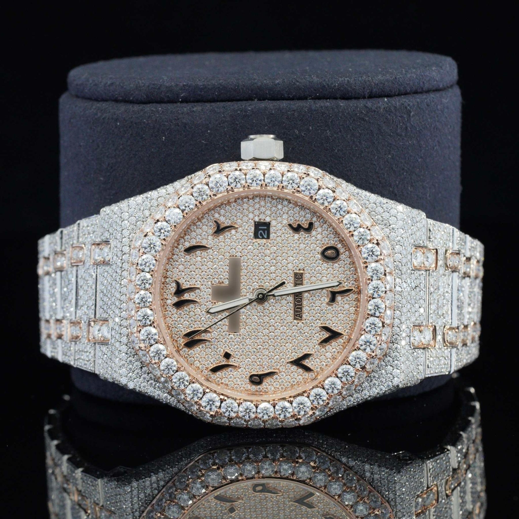 Iced Out Luxury Moissanite Watch Arabic Numericals Automatic Movement for Men