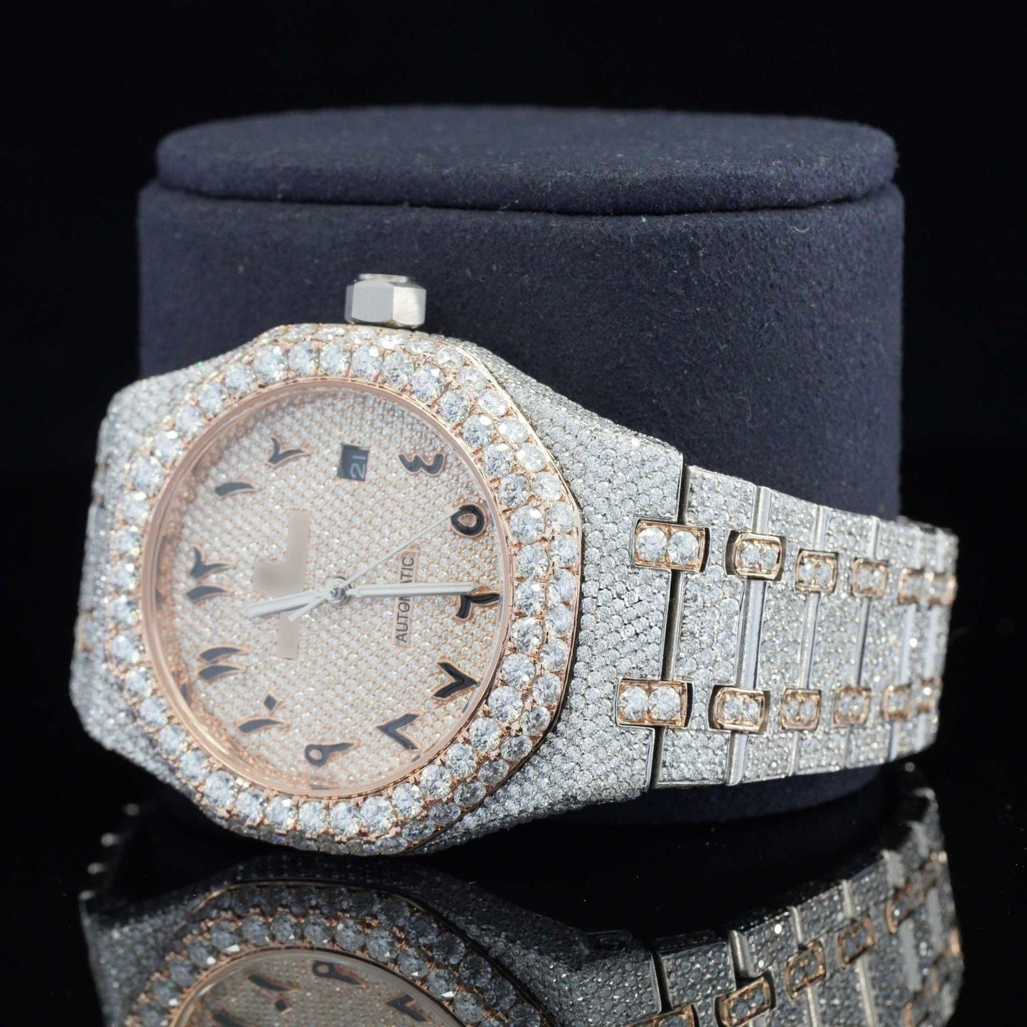 Iced Out Luxury Moissanite Watch Arabic Numericals Automatic Movement for Men