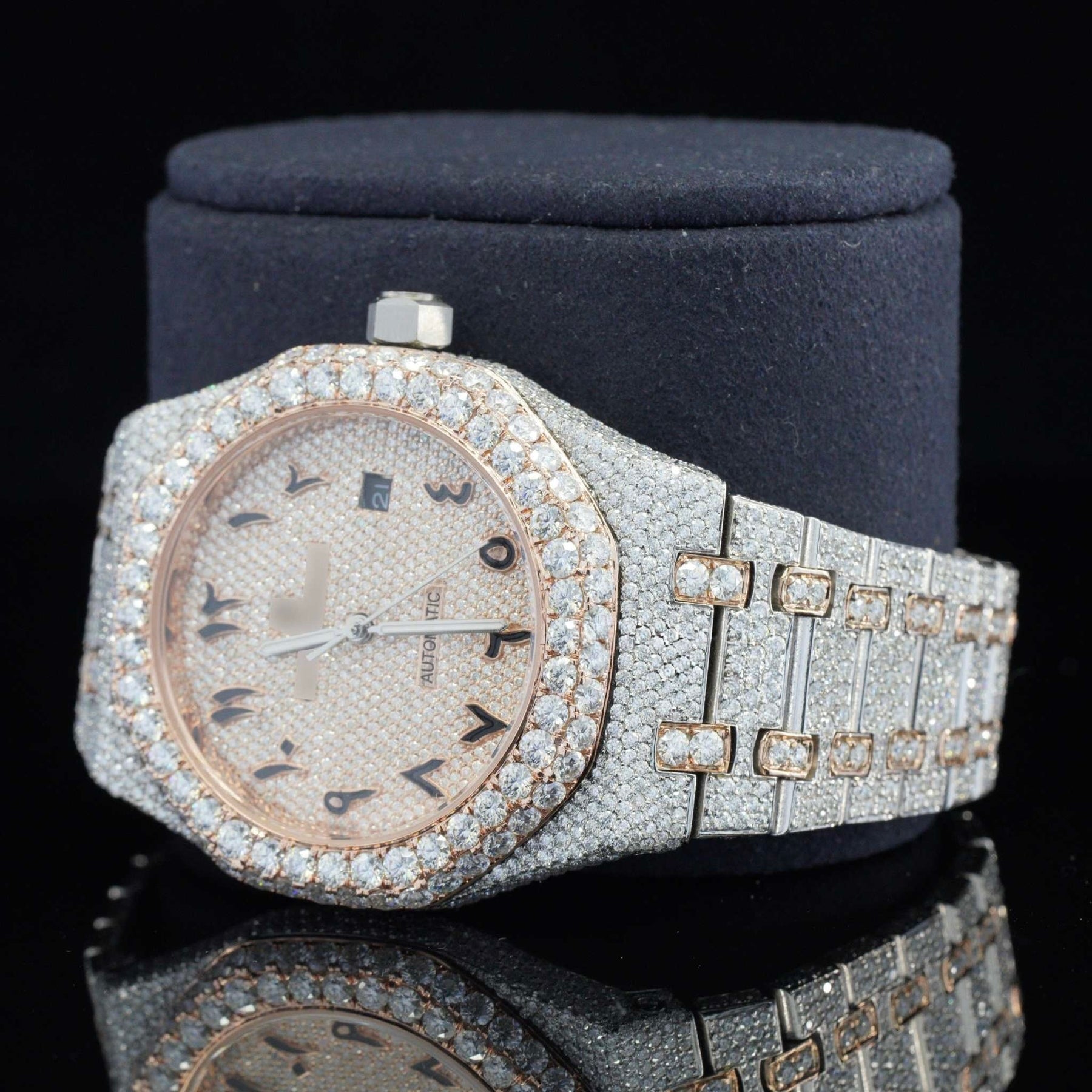Iced Out Luxury Moissanite Watch Arabic Numericals Automatic Movement for Men