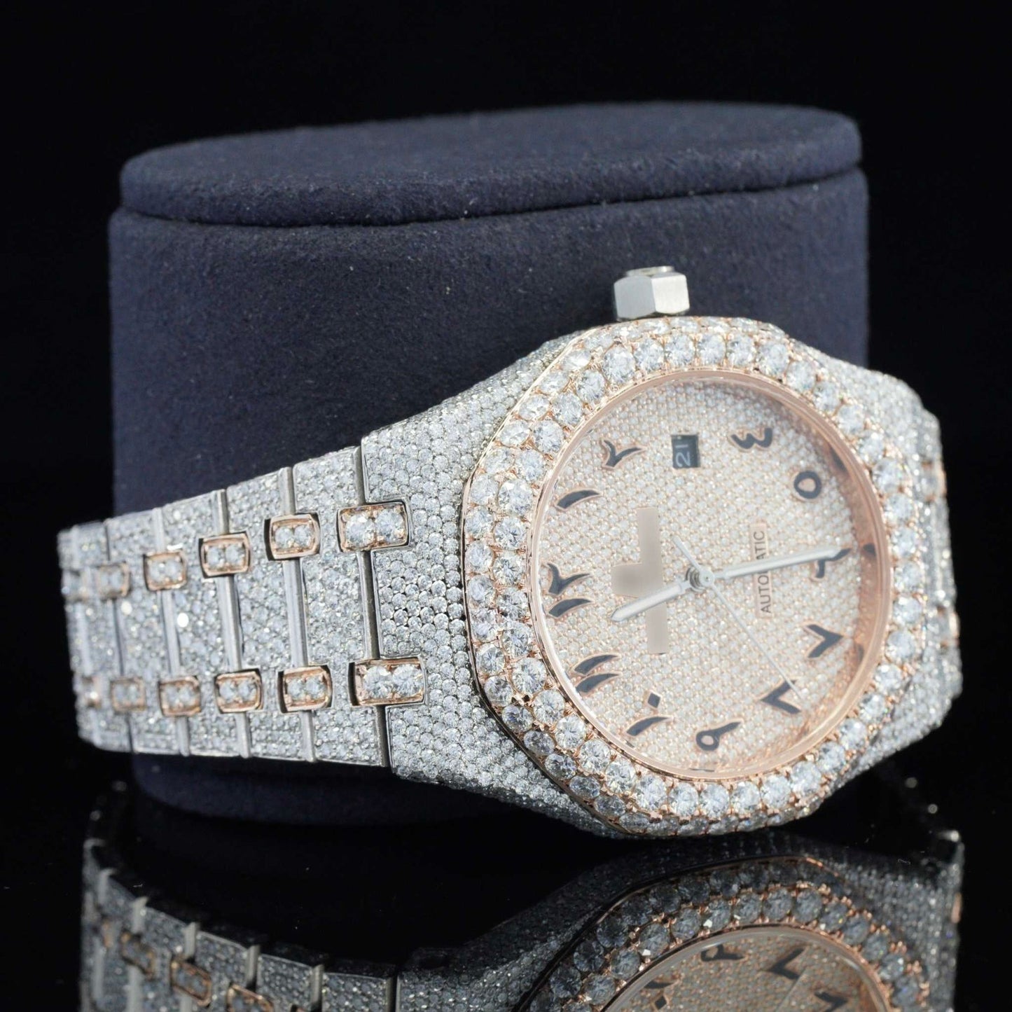 Iced Out Luxury Moissanite Watch Arabic Numericals Automatic Movement for Men