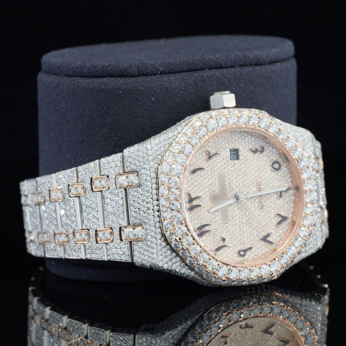 Iced Out Luxury Moissanite Watch Arabic Numericals Automatic Movement for Men