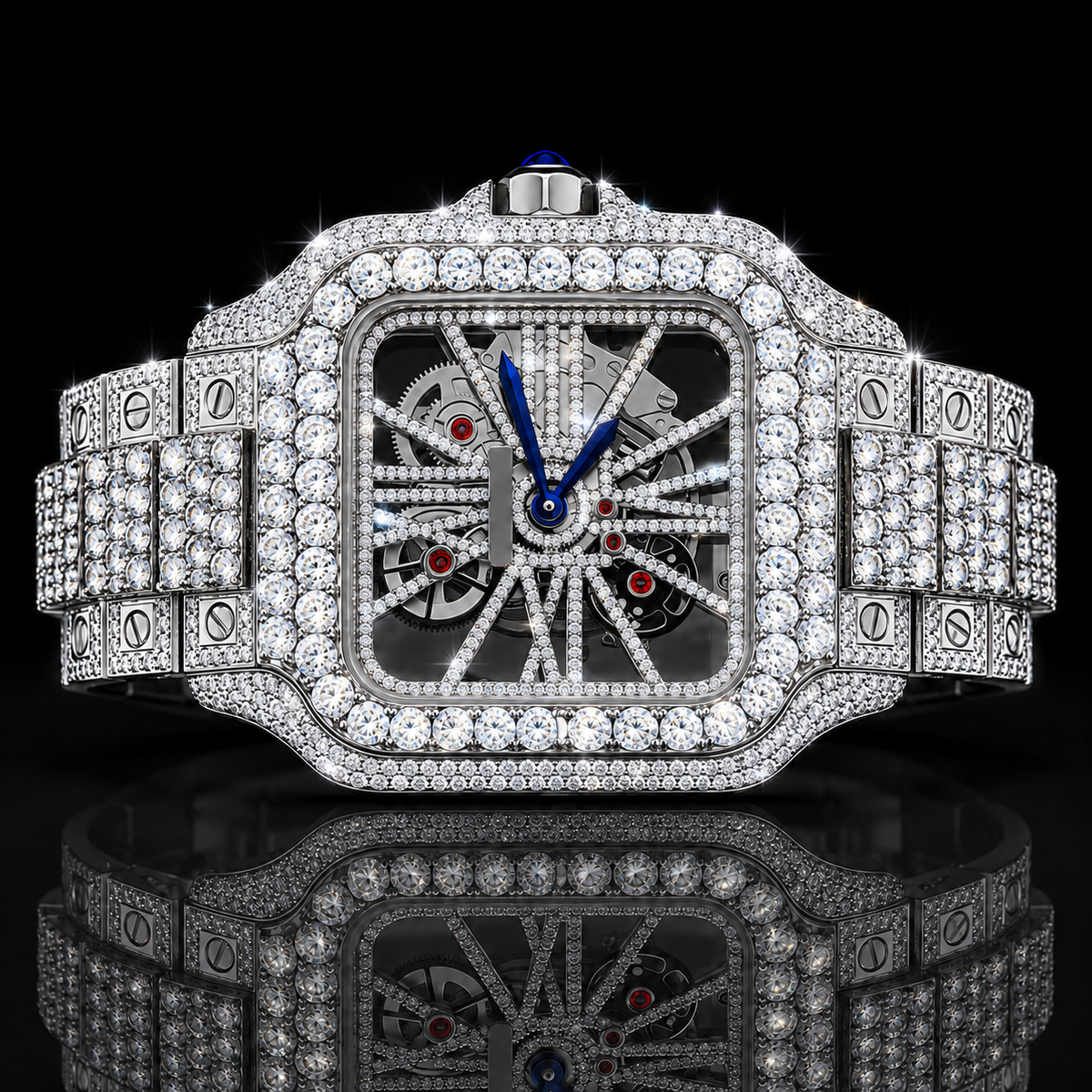 Luxurious two-tone Moissanite Skeleton Watch For Men - White Gold