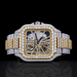 Luxurious two-tone Moissanite Skeleton Watch For Men - Yellow Gold