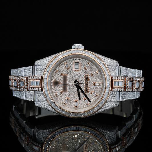 Luxurious two-tone moissanite watch with Baguette stick markers