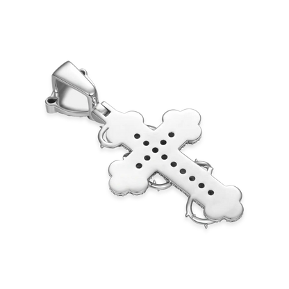 Iced Thorned Blossom Cross Moissanite Pendant – Small