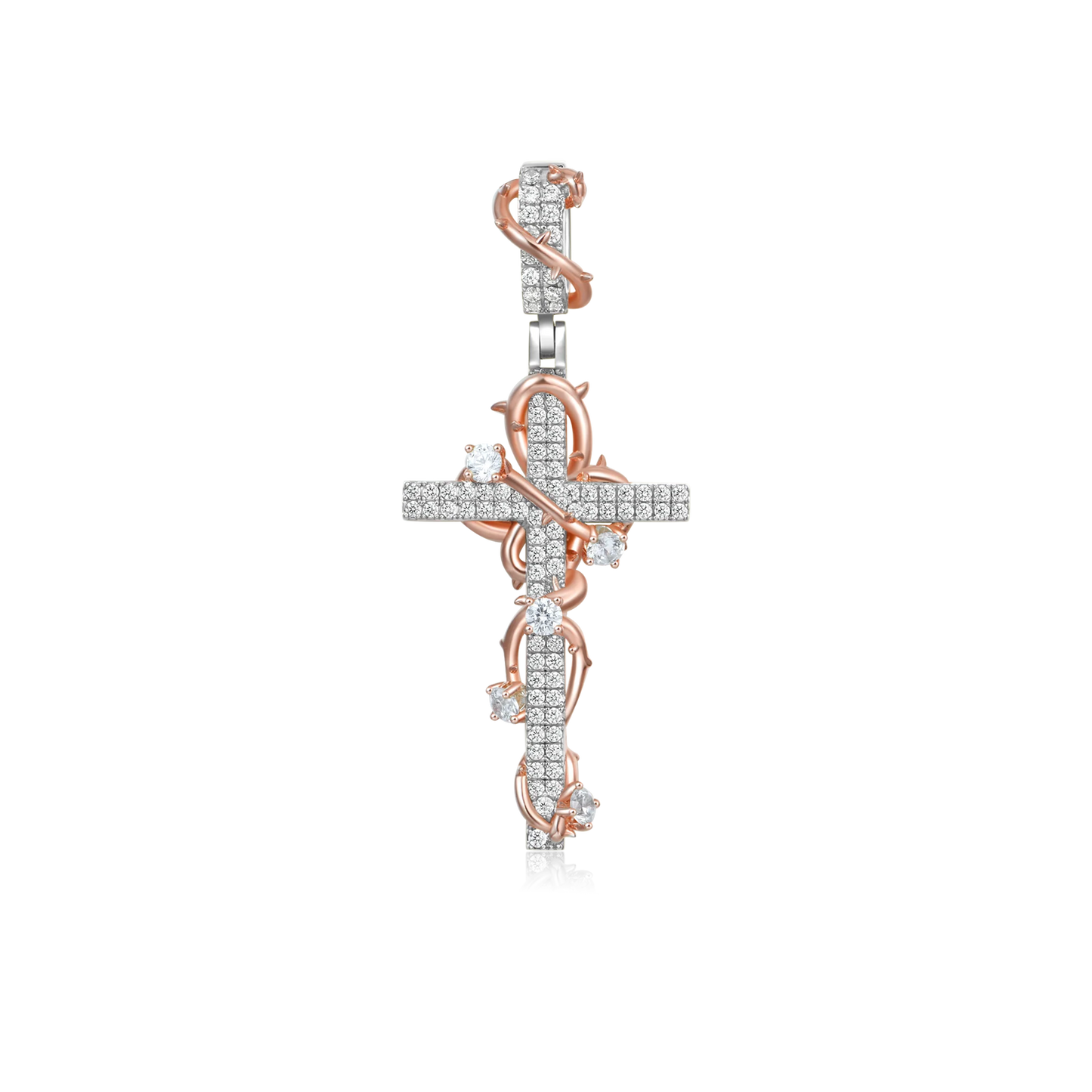 Luxury Thorned Rose Cross Moissanite Pendant