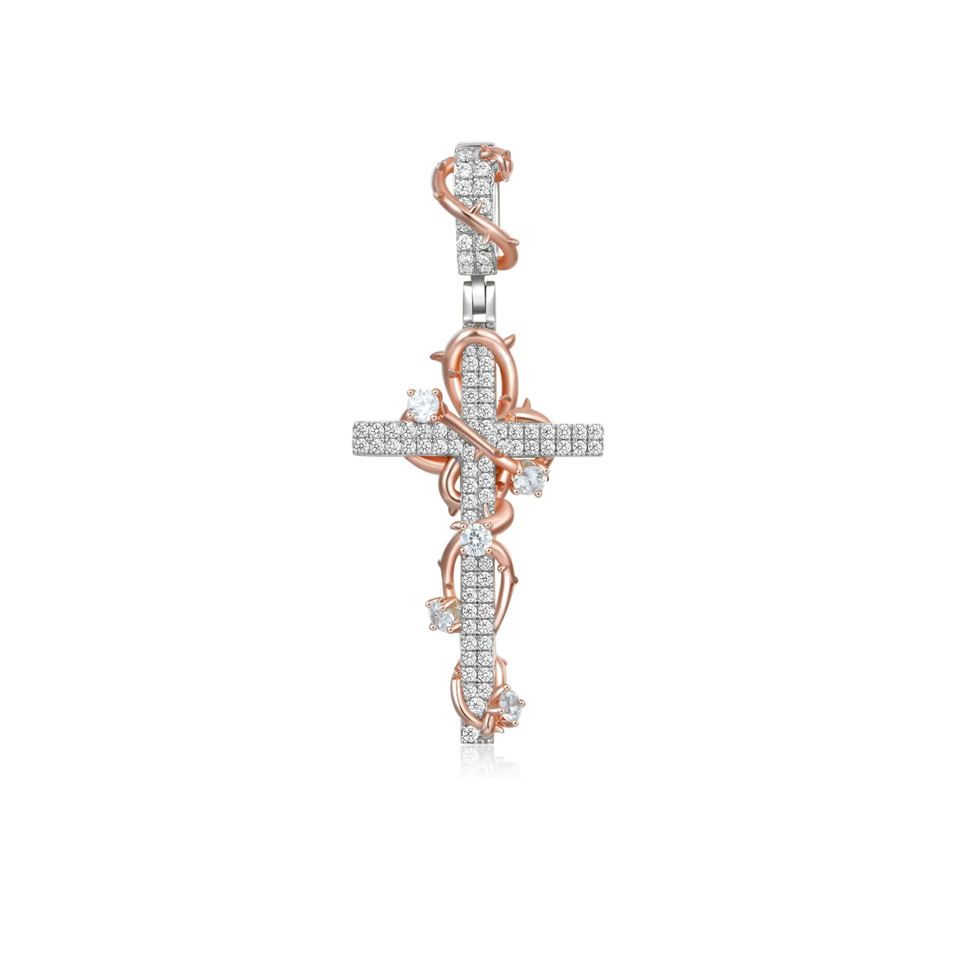 Luxury Thorned Rose Cross Moissanite Pendant