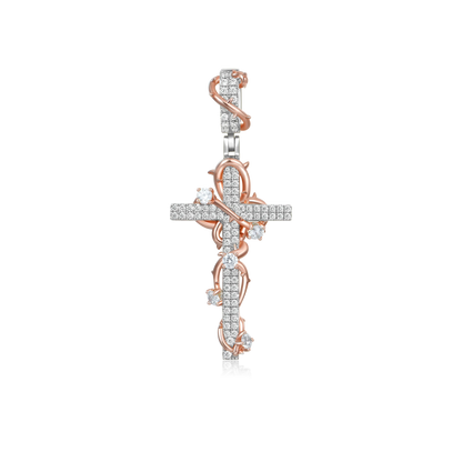 Luxury Thorned Rose Cross Moissanite Pendant