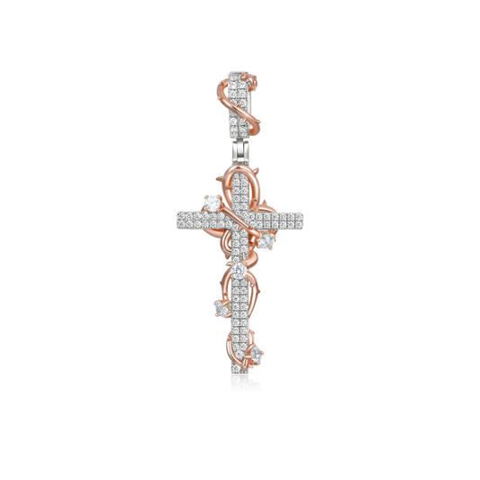 Luxury Thorned Rose Cross Moissanite Pendant