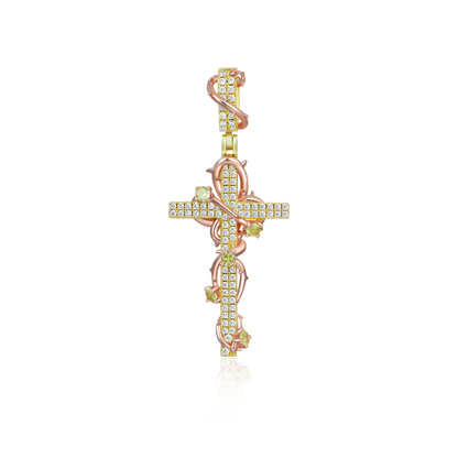Luxury Thorned Rose Cross Moissanite Pendant
