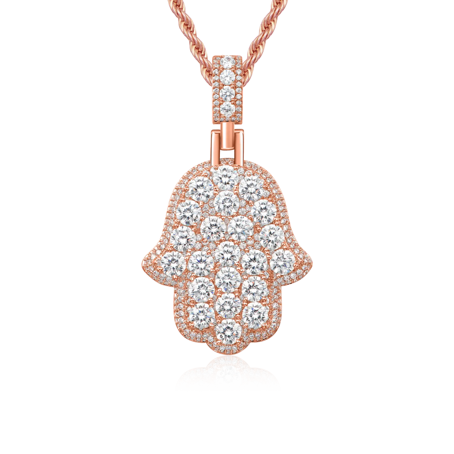 Iced Brilliance Layered Hamsa Pendant
