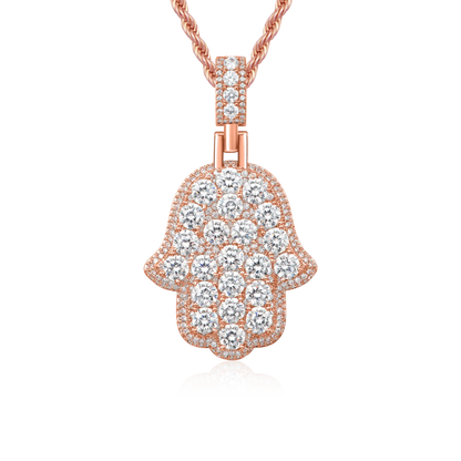 Iced Brilliance Layered Hamsa Pendant