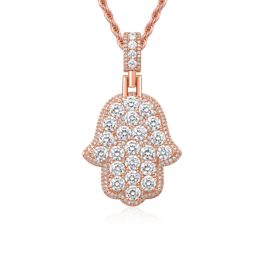 Iced Brilliance Layered Hamsa Pendant