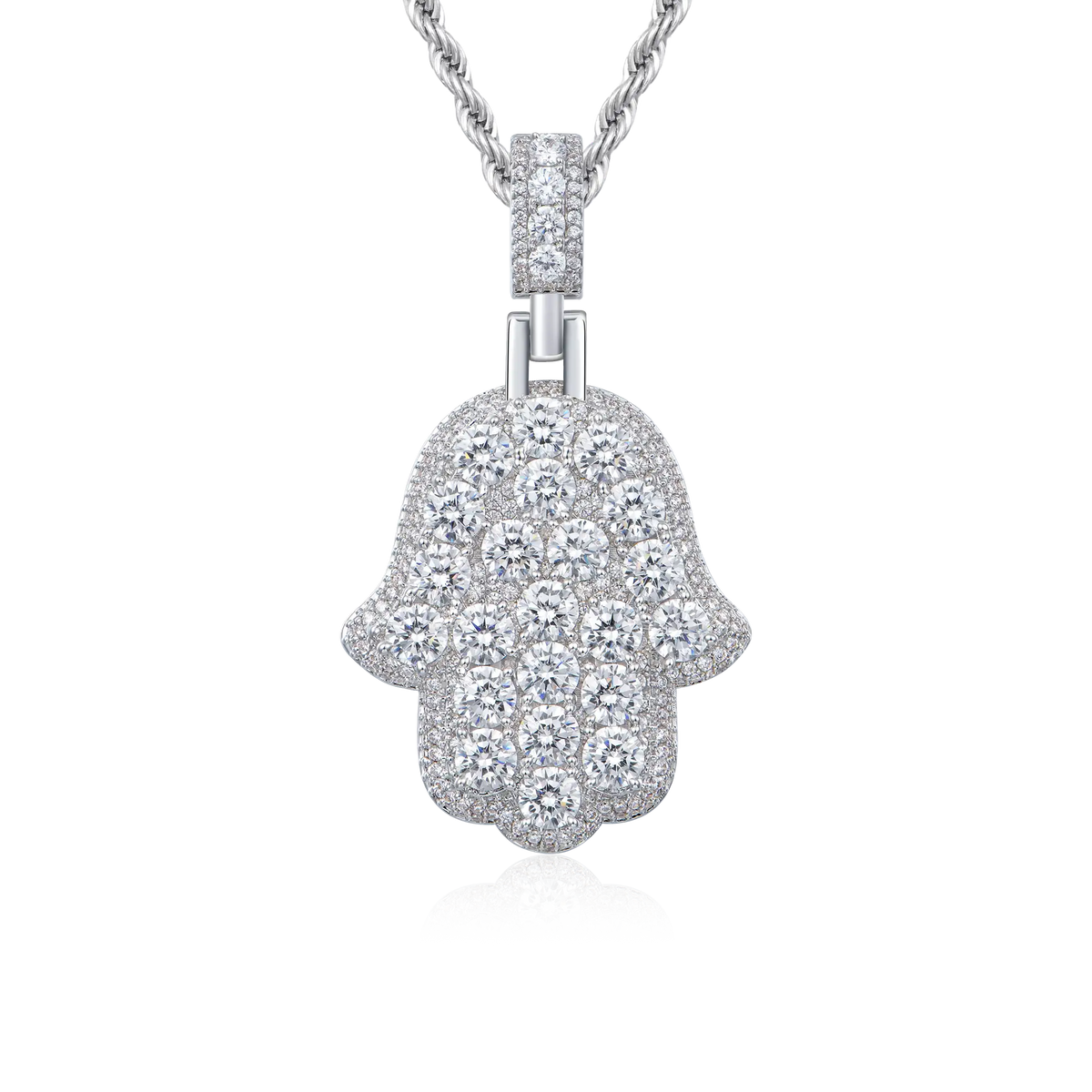 Iced Brilliance Layered Hamsa Pendant