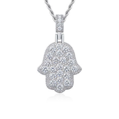 Iced Brilliance Layered Hamsa Pendant