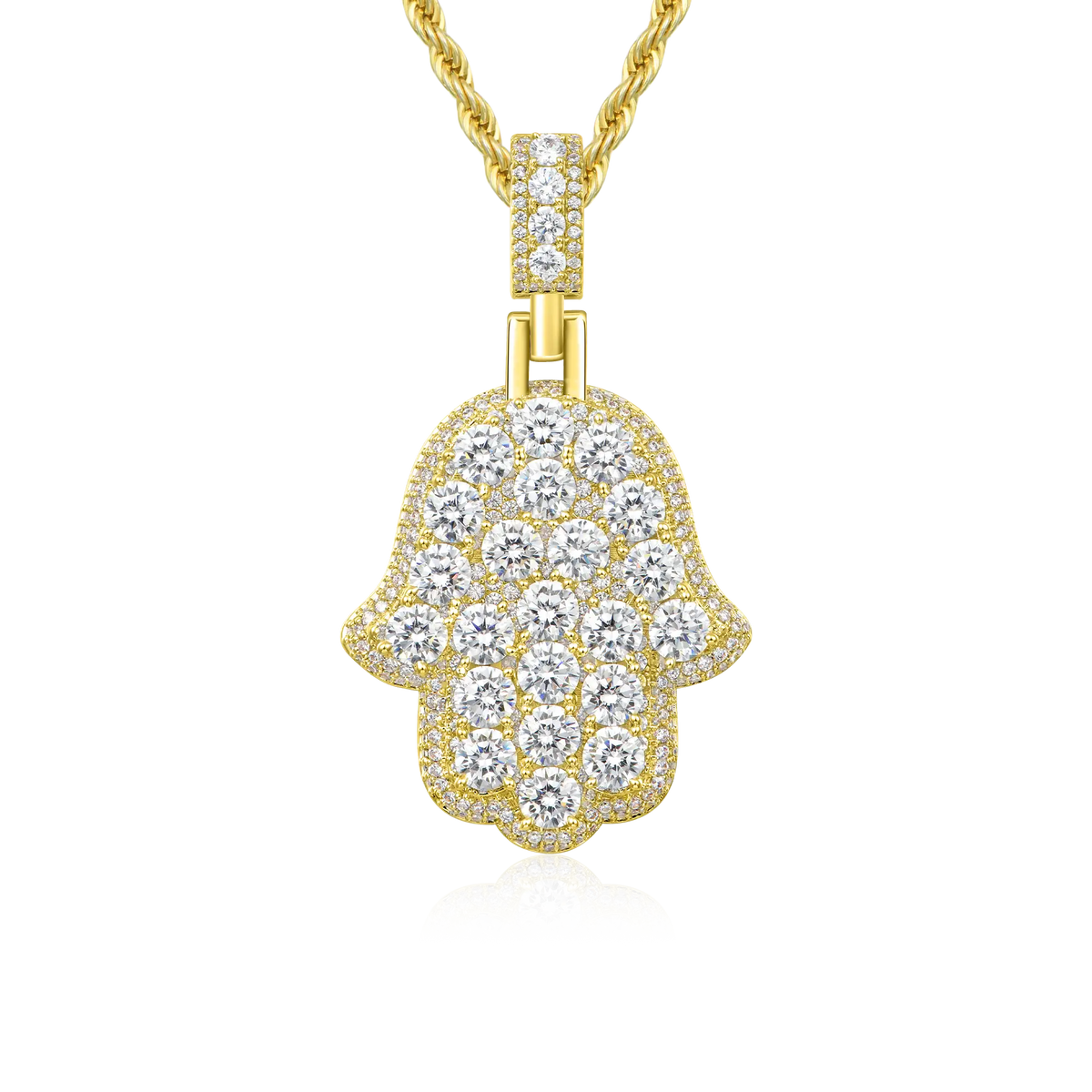 Iced Brilliance Layered Hamsa Pendant