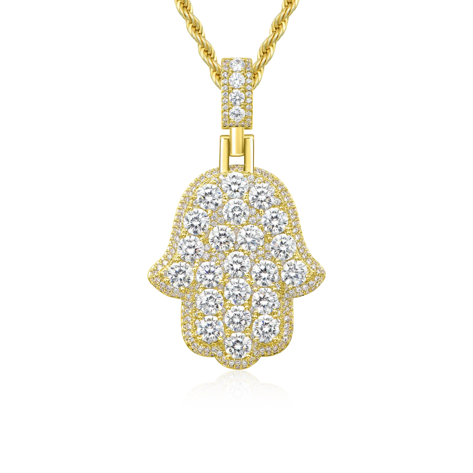 Iced Brilliance Layered Hamsa Pendant