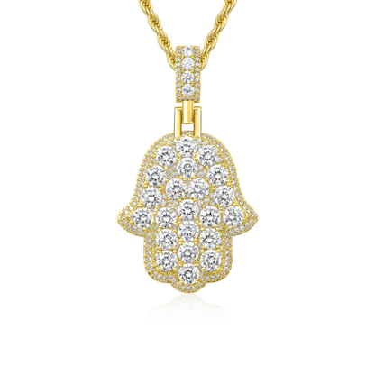 Iced Brilliance Layered Hamsa Pendant