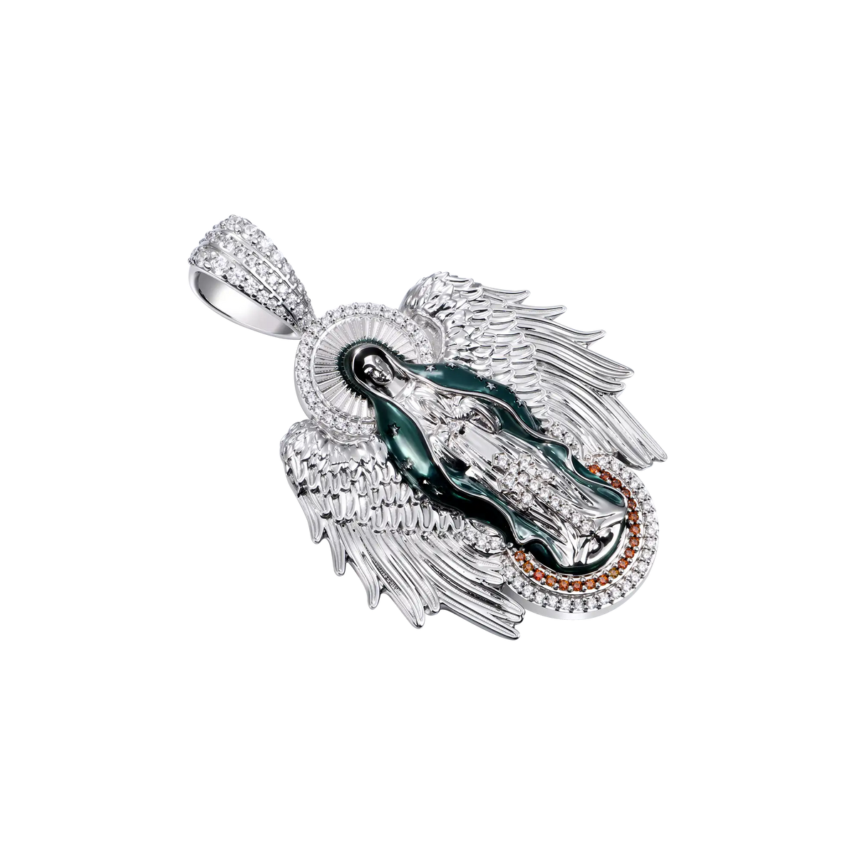 Luxury Blessed Mary Halo Winged Moissanite Pendant