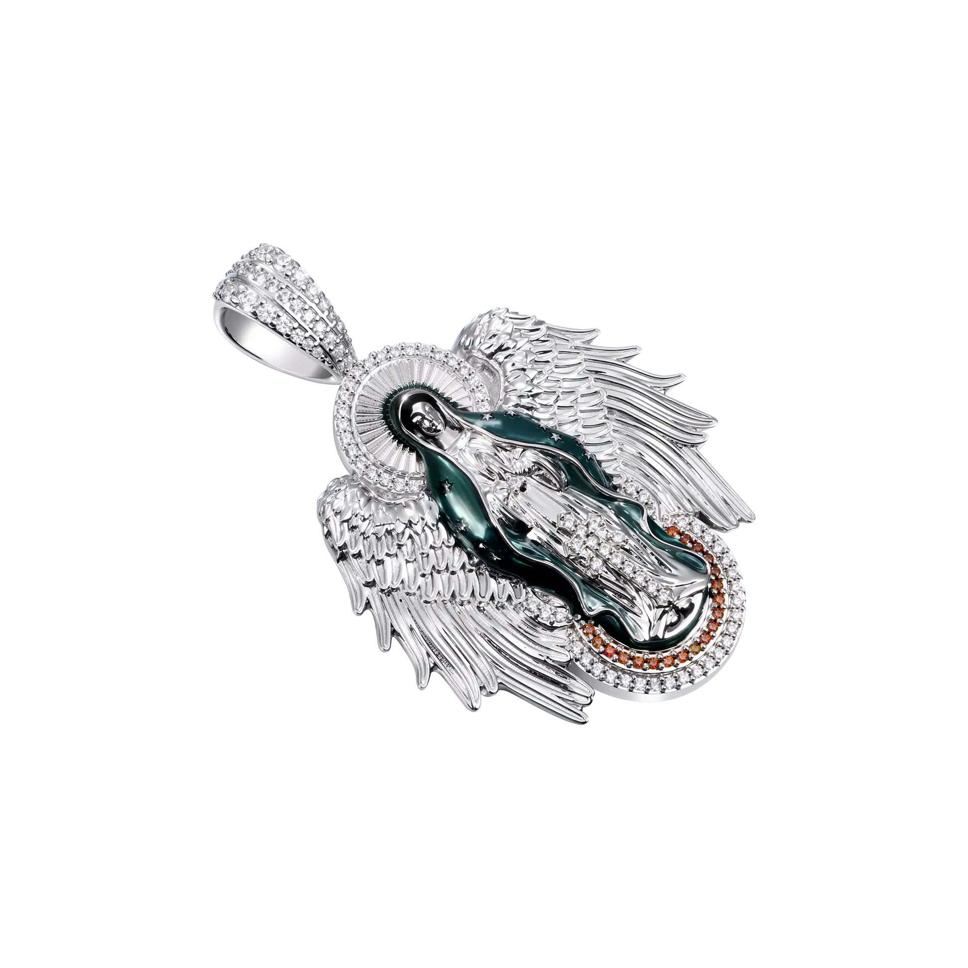 Luxury Blessed Mary Halo Winged Moissanite Pendant