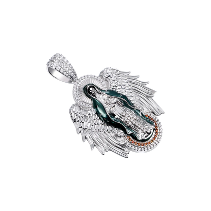 Luxury Blessed Mary Halo Winged Moissanite Pendant