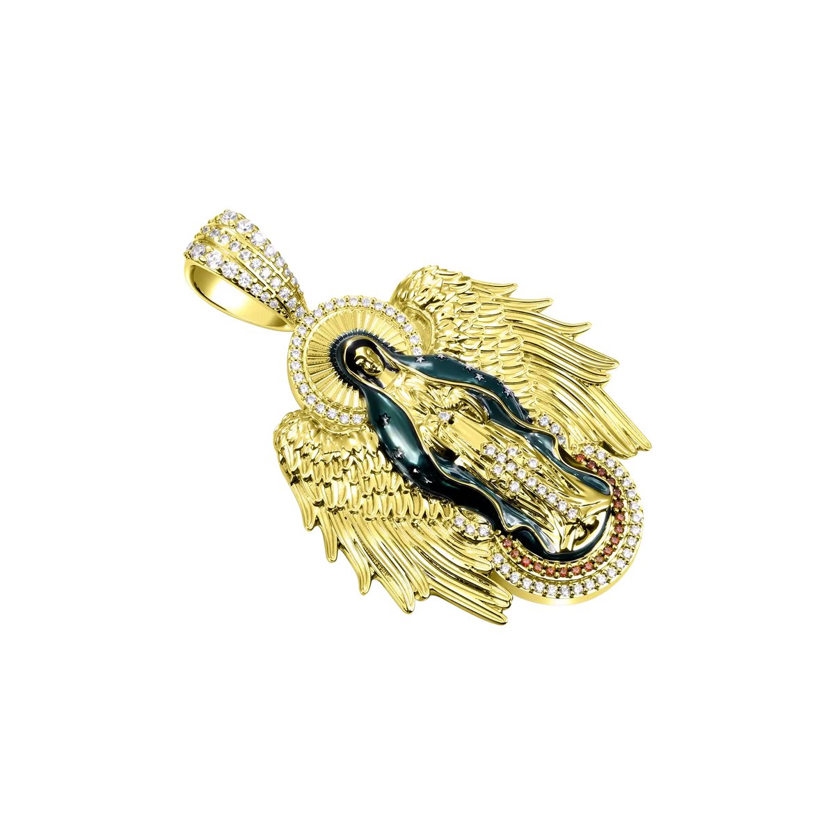 Luxury Blessed Mary Halo Winged Moissanite Pendant