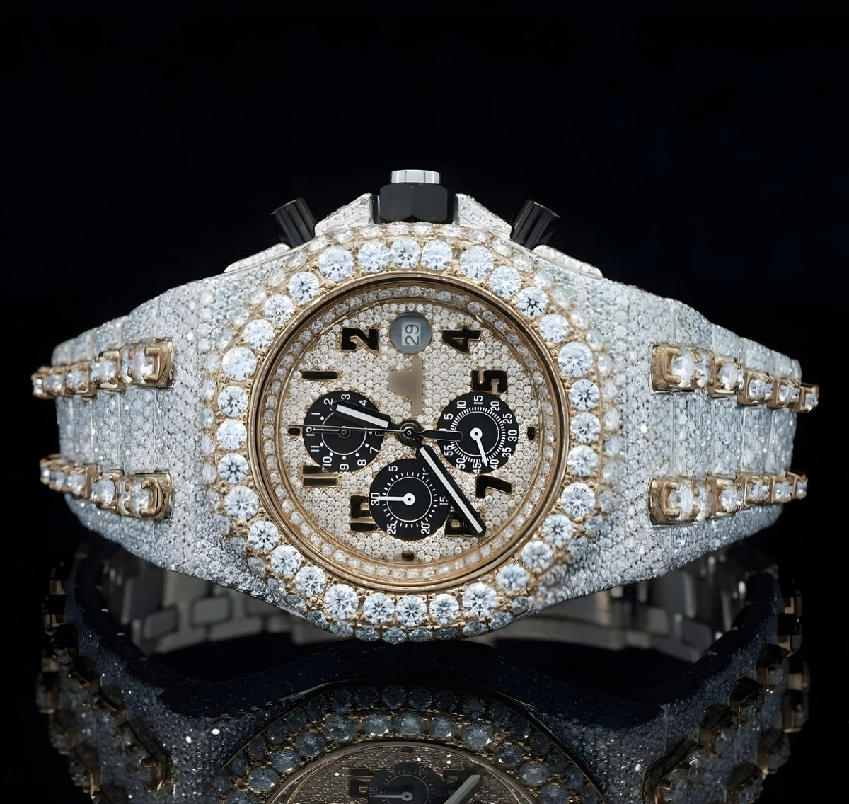 Two Tone Fully Iced Out Uniquely Crafted Automatic Moissanite Watch For Men