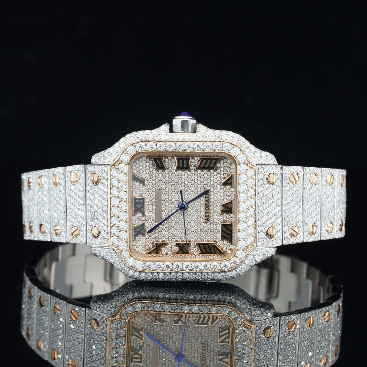 Vintage Style Fully Iced Out Diamond Moissanite Automatic Wrist Watch