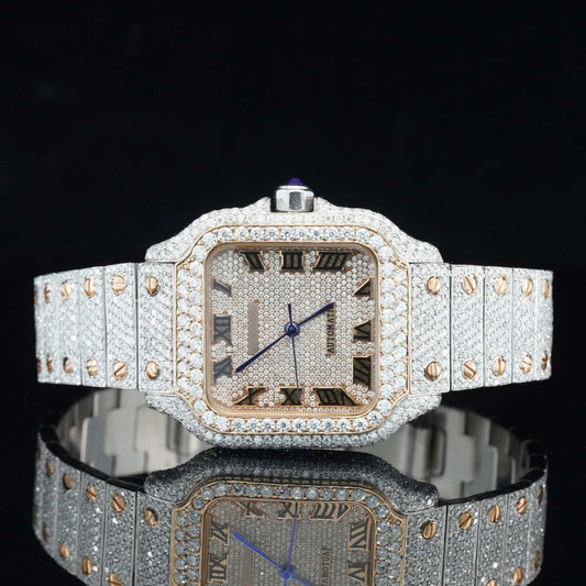 Vintage Style Fully Iced Out Diamond Moissanite Automatic Wrist Watch