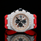Red Rubber Strap Two-Tone Iced Out Dial Moissanite Watch - Rosse Gold