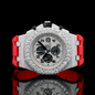 Red Rubber Strap Two-Tone Iced Out Dial Moissanite Watch - White gold