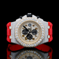 Red Rubber Strap Two-Tone Iced Out Dial Moissanite Watch - Yellow gold