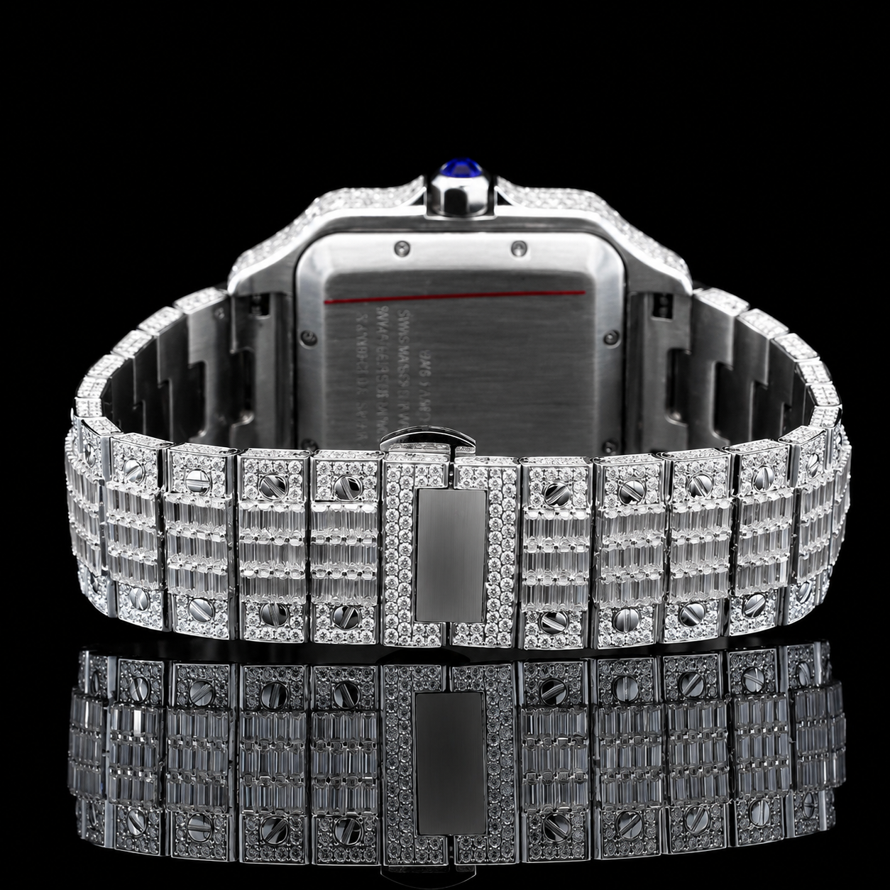 Square Dial Iced-out Baguette Moissanite Watch with Roman Numerals