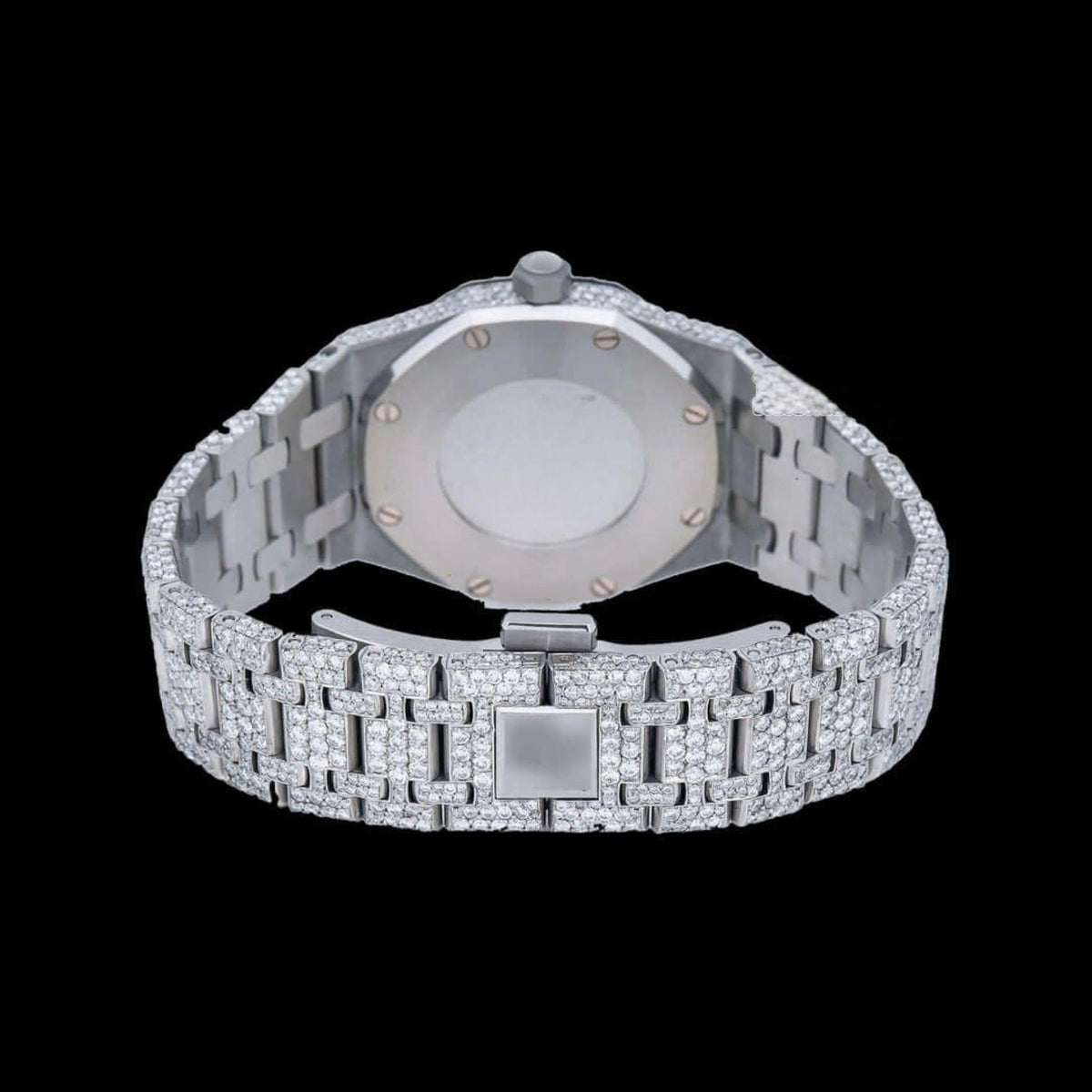 AP Black Dial Stick Markers Full Iced Out Moissanite Watch
