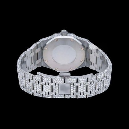 AP Black Dial Stick Markers Full Iced Out Moissanite Watch
