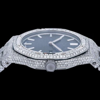 AP Black Dial Stick Markers Full Iced Out Moissanite Watch