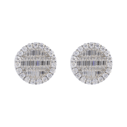 Round Baguette Infill VVS Moissanite Daimond Earrings