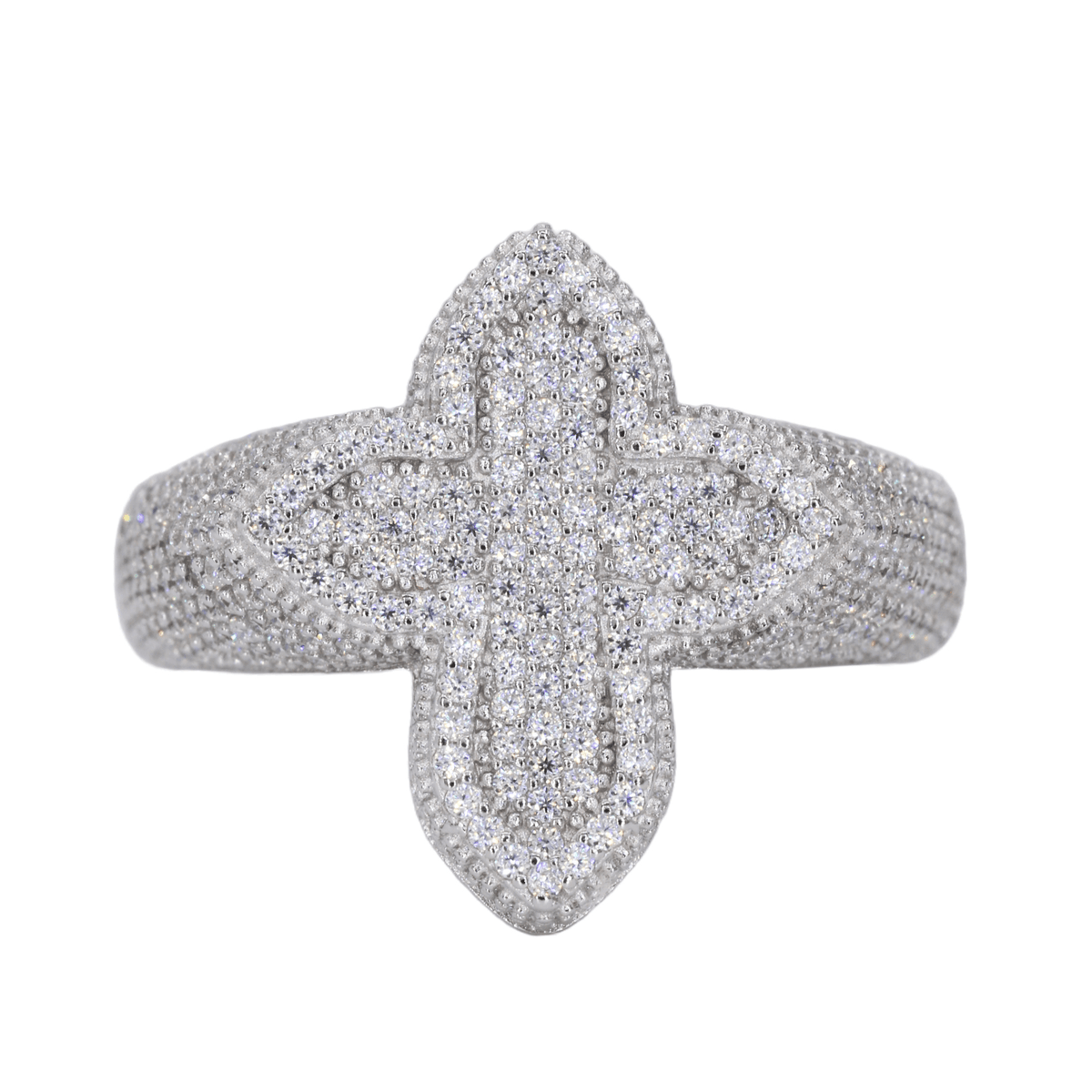 Small Iced Out Cross VVS Moissanite Diamond Ring